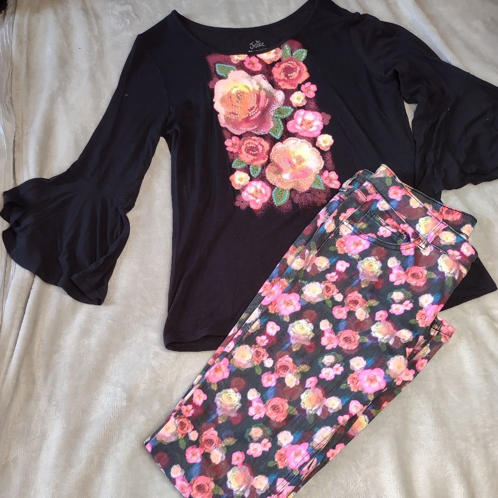 Justice 2 piece flower pant and tunic set